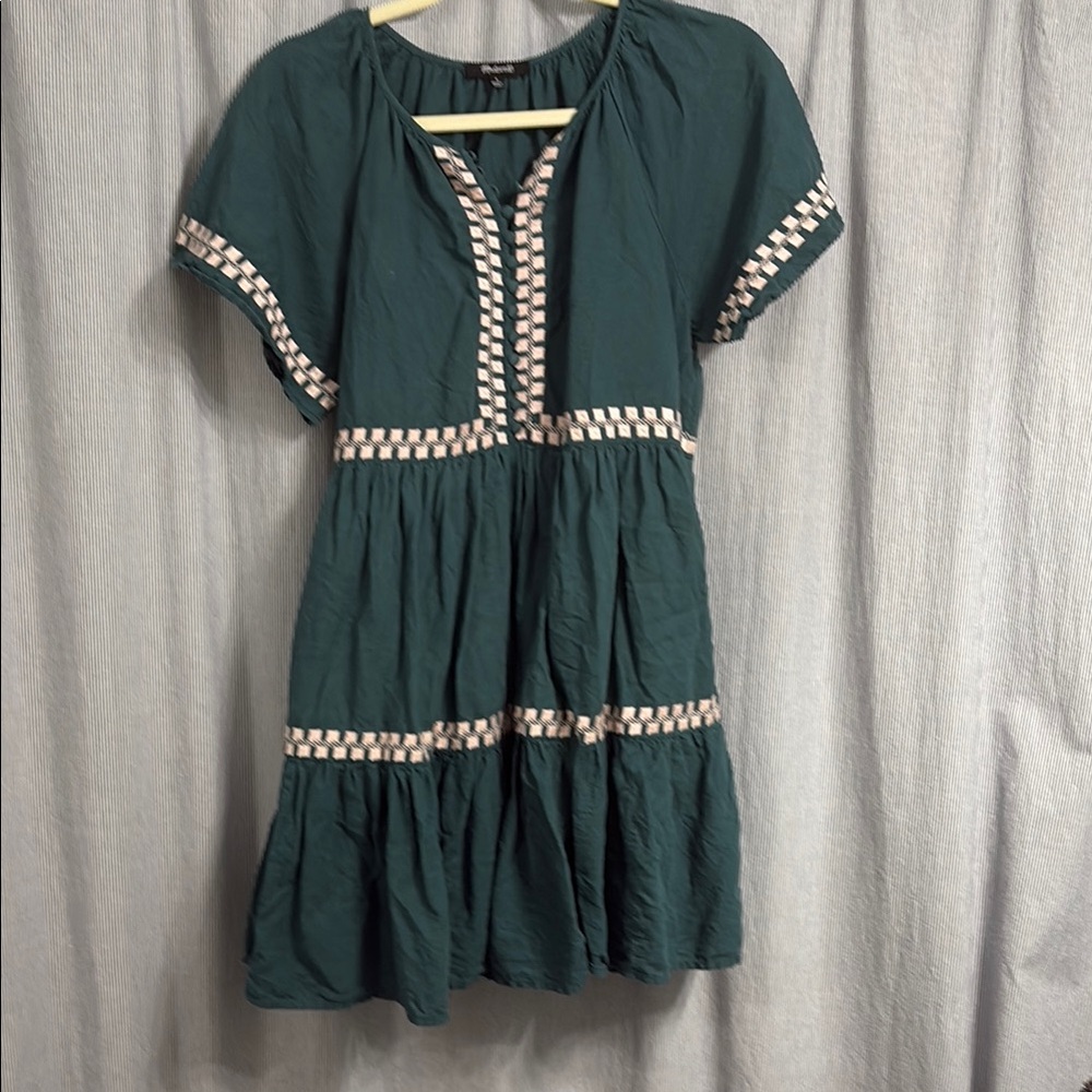 Madewell Green Dress with Checkered Accents